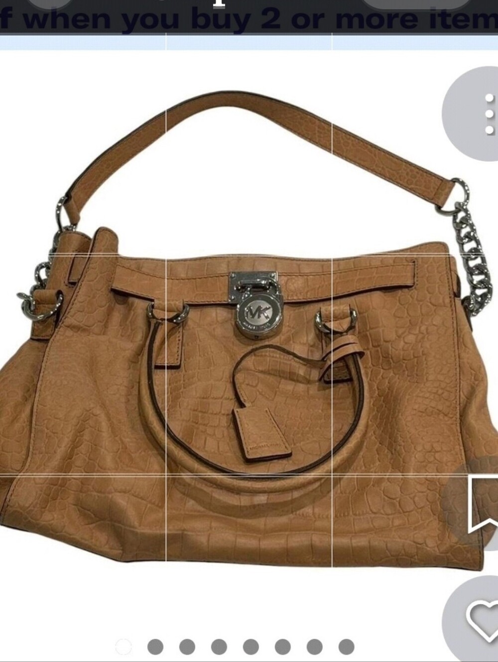 Michael Michael Kors Croc-Embossed Tan Shoulder Bag with Silver Hardware & Lock.